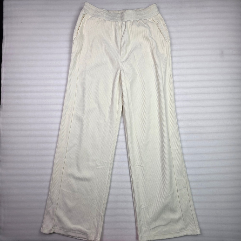 Halara Cream White Corduroy Wide Leg Pants Tall Size M High Waisted Pockets